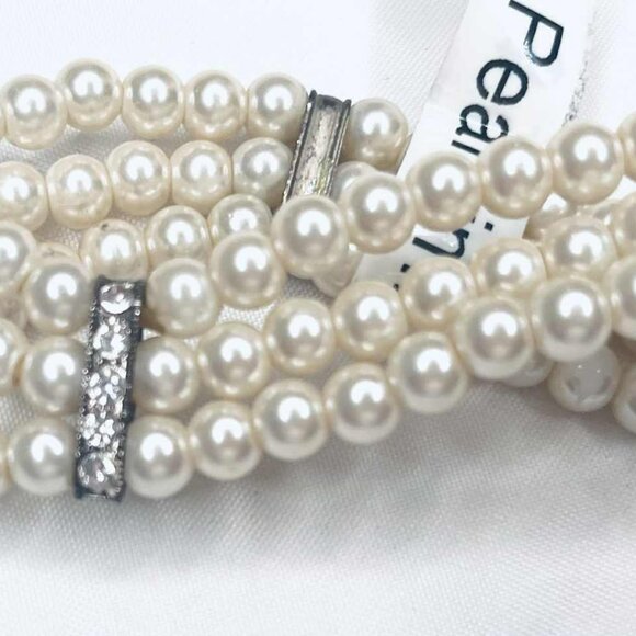Vintage Imitation Pearl Stretch Bracelet with Rhinestone Spacers - Picture 6 of 7